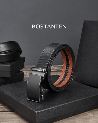 BOSTANTEN Mens Belt Leather Ratchet Belt For Men Dress and Casual with Adjustable Buckle, Trim to Fit