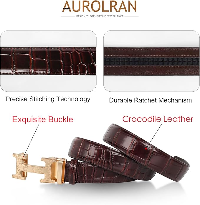 Aurolran Men&Womens Leather Dress Belt Business Automatic Buckle Belt Color-Black Silver Gold