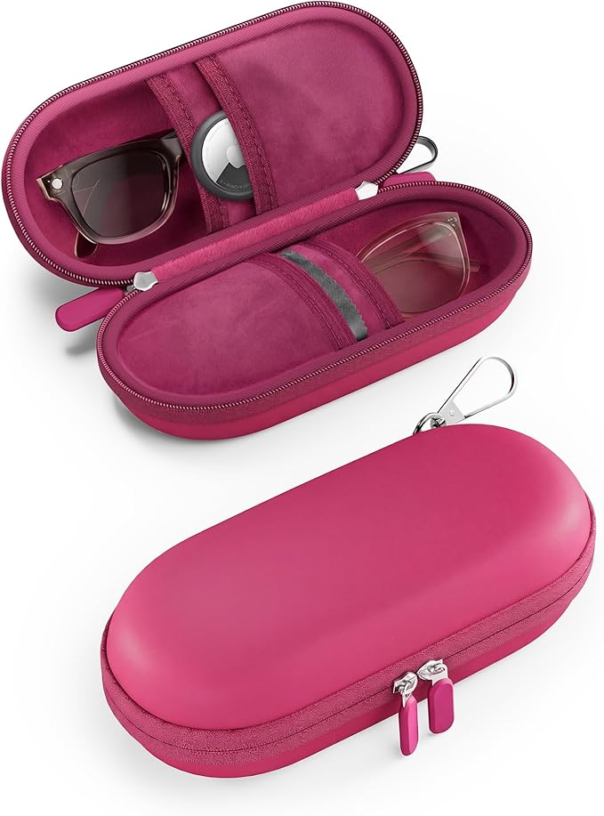 ProCase Double Sunglasses Case, Hard EVA Shell Shockproof Dual Eyeglass Case for Men Women with Metal Hook and Velvet Lining, Travel Zipper Glasses Holder Organizer for Couple Gifts -Raspberry