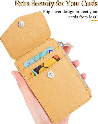 Teskyer Badge Holder with Side Zip Pocket, Multiple Card Slots Leather ID Holder Wallet with Neck Lanyard for Office Staffs, Teachers/Students, Workers, Cruise Cards, Bus/Metro Cards, Lichee Yellow
