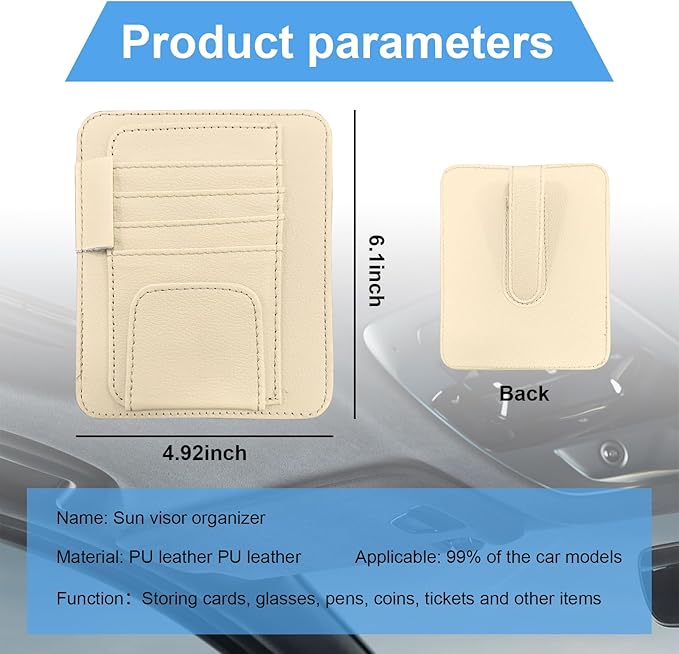 Augeny Car Sun Visor Organizer, Small Auto Visor Organizer and Storage, Registration and Document Holder, Vehicle Accessories for Sunglasses, Document, Card, Pen, Driver License (Beige)