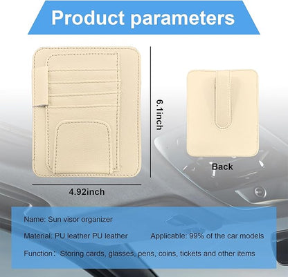 Augeny Car Sun Visor Organizer, Small Auto Visor Organizer and Storage, Registration and Document Holder, Vehicle Accessories for Sunglasses, Document, Card, Pen, Driver License (Beige)