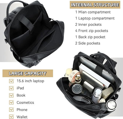 AGLOD Vegan Leather Laptop Backpack for Women 15.6 Inch Work Backpack Purse for Travel College