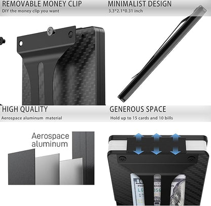 Carbon Fiber Slim Wallet for Men,RFID Blocking Minimalist Metal Wallet, Money Clip/Cash Holder, Front Pocket Aluminum Credit Card Holder, Ideal Gift for Men-Carbon Fiber