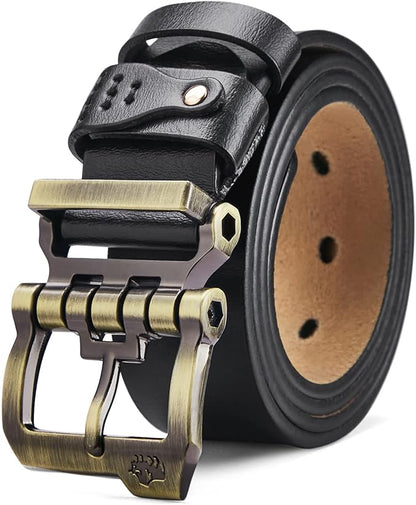 BISON DENIM Men's Belts Leather Dress Genuine Leather Classic Heavy Duty Buckle Belt Casual for Jeans
