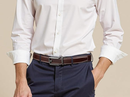 Founders & C Mens Ratchet Belt Leather Click 1 1/4" with Slide Buckle, Casual Dress Belt Adjustable