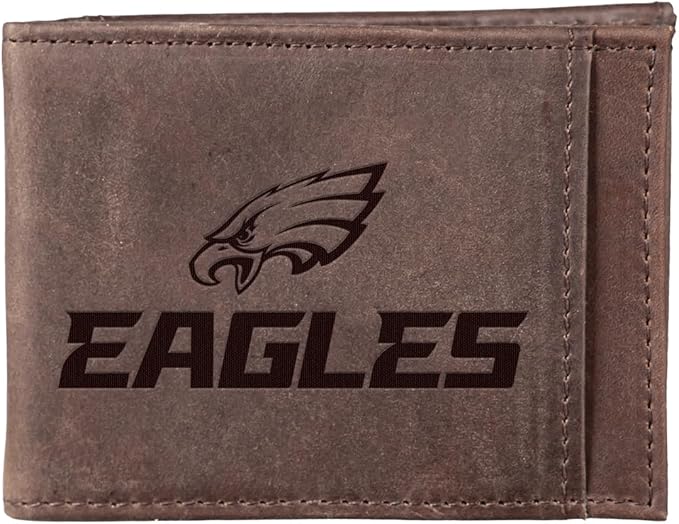 Team Sports America NFL Philadelphia Eagles Front Pocket Slim Wallet for Men | Minimalist Leather RFID Blocking Bifold Card Holder with Money Clip | Officially Licensed Stamped Logo