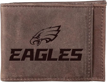 Team Sports America NFL Philadelphia Eagles Front Pocket Slim Wallet for Men | Minimalist Leather RFID Blocking Bifold Card Holder with Money Clip | Officially Licensed Stamped Logo