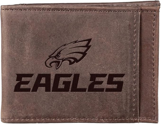 Team Sports America NFL Philadelphia Eagles Front Pocket Slim Wallet for Men | Minimalist Leather RFID Blocking Bifold Card Holder with Money Clip | Officially Licensed Stamped Logo