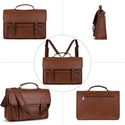 MOSISO 3 in 1 Laptop Bag, 15.6 inch PU Leather Shoulder Bag Briefcase Messenger Satchel Laptop Backpack, 15-16 inch Computer Bags Handbag Bookbag, Brown