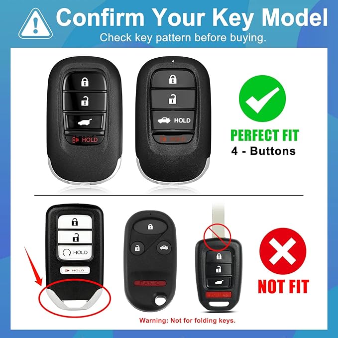 Key Fob Cover for Honda - Premium Soft TPU Shell Full Protection Case with Keychain, Fits Accord Civic HR-V CR-V Pilot Passport, Black 4-Button