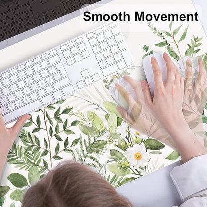 Colorful Star Large Mouse Pad, Green Leaves Waterproof Office Desk Mat, Non-Slip Computer Gaming Mouse Pad, XXL PC Laptop Protector Pads, PU Leather Desk Writing Pads for Office Home, 31.5" x 15.7"