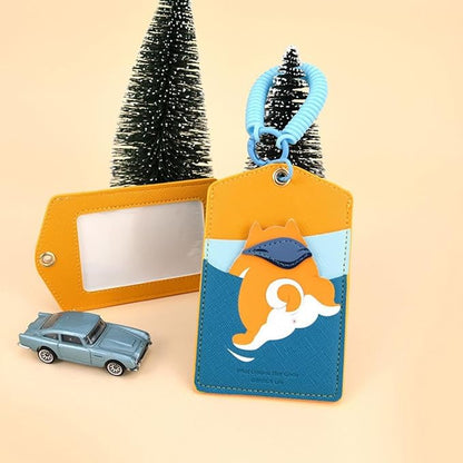 ID Badge Holder with Keychain, 3 Card Slots Cartoon Animal Cute Badge Holder for Professionals, Teacher, Nurse Officer and Students Women Girls Boys (Shiba Inu)