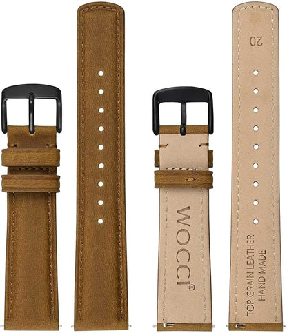 WOCCI Quick Release Watch Band, Distressed Genuine Leather, Stainless Steel Buckle, Strap Width 18mm 19mm 20mm 22mm 24mm