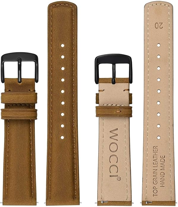WOCCI Quick Release Watch Band, Distressed Genuine Leather, Stainless Steel Buckle, Strap Width 18mm 19mm 20mm 22mm 24mm