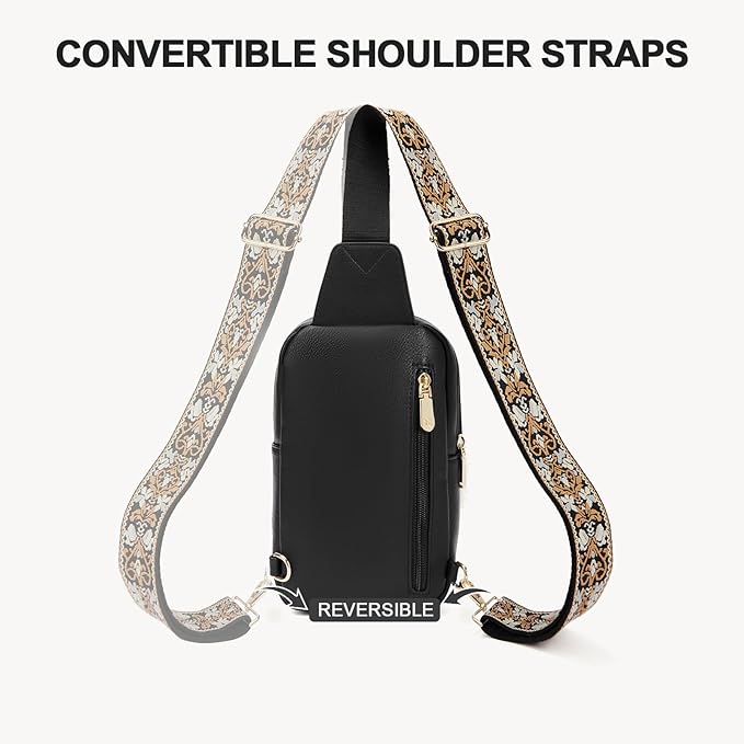 BOSTANTEN Sling Bag Quilted Crossbody Bags for Women Cross Body Purse Leather Fanny Pack with Adjustable Guitar Strap