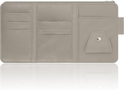 Car Visor Organizer with Sunglass Holder,Multi-Functional Car Sun Visor Organizer with Zipper for Cards,Money,Tickets,Leather Interior Accessories (Gray)