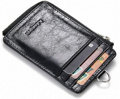 Badge Holder – Genuine Leather ID Badge Holder with Zipper Pocket and Nylon Lanyard – Perfect for Badges, Cards, and More