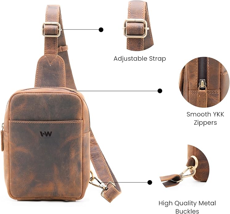 Handmade World Genuine Leather Small Sling Bag 'The Slingy' Crossbody Fanny Chest Bag For Explore Travel Adventure