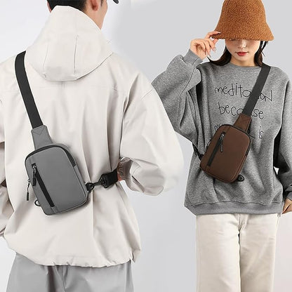 Mini Sling Bag for Men Small Crossbody Bag Dual Pocket Water Resistant Small Chest Bags for Travel Running Phone Holder (Gray)