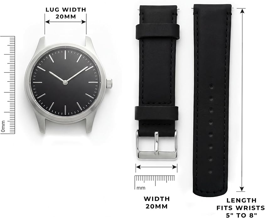 BARTON WATCH BANDS - Top Grain Leather Watch Bands Compatible with Apple Watch Models - 1, 2, 3, 4, 5, 6, 7, 8, 9, 10, SE, Ultra & Ultra 2