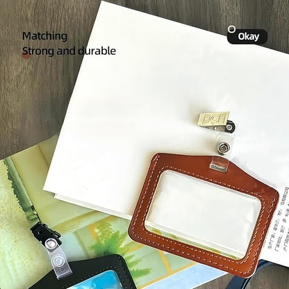 3 Pcs Leather ID Badge Holder with Dual-Side Clear Window ID Card Holder Waterproof Name Badge Holde for Women and Men, Horizontal Badge Holder Suit for Offices, Staff, Students, Employees