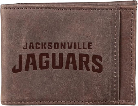 Team Sports America NFL Jacksonville Jaguars Front Pocket Slim Wallet for Men | Minimalist Leather RFID Blocking Bifold Card Holder with Money Clip | Officially Licensed Stamped Logo
