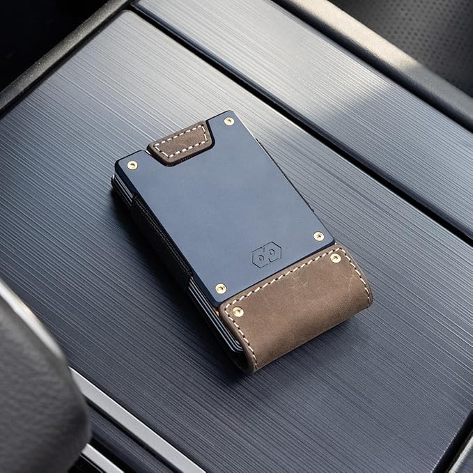 PROOF Wallet | Slim Minimalist Wallets for Men | Leather & Metal | RFID Wallet | Front/Back Pocket | Gift Box | Veteran Owned