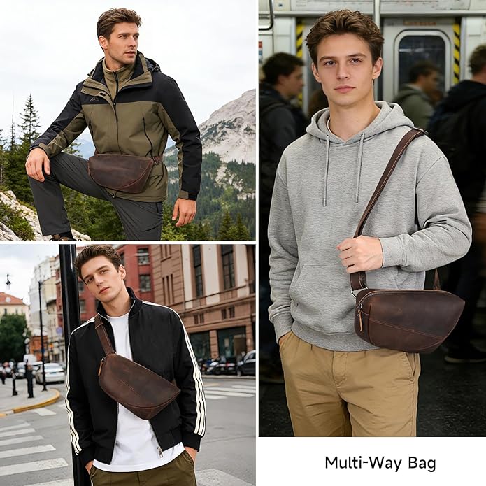 NIUCUNZH Genuine Leather Mens Sling Bag for Women Vintage Small Crossbody Bags Purse for Hiking Travel Chest Daypack