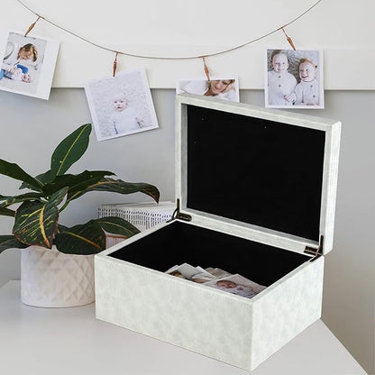 HofferRuffer Faux Leather Decorative Box, Large Wooden Structure Keepsake Box Accessory Organizer Jewelry Organizer with Hinged Lid, Storage Container for Home or Office (Cream White)