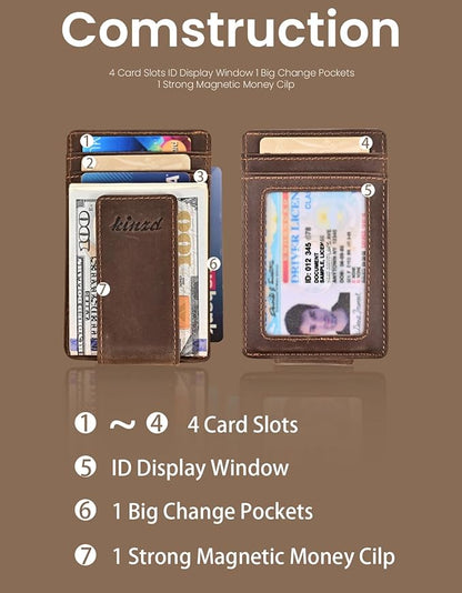 kinzd Money Clip, Front Pocket Wallet, Leather RFID Blocking Strong Magnet thin Wallet | RFID Blocking, Strong Magnet, thin