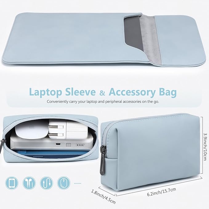 HYZUO 13 Inch Laptop Sleeve PC Case for MacBook Pro 13 M2 M1 2026-2016, 13" MacBook Neo 2026 A3404, MacBook Air 13 M5 A3449 M4 M3 M2 M1 2026-2018, 13" iPad Pro/Air, Surface Pro, XPS 13, Pale Blue
