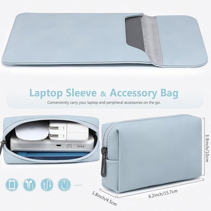 HYZUO 13.3-14 Inch Laptop Sleeve Case for MacBook Pro 14 M5/M4/M3/M2/M1 Pro/Max A3426 A3427 2026-2021, 13.3" MacBook Air/Pro, 13.5-13.8 Surface Laptop, HP Envy 13, Faux Suede Leather, Pale Blue