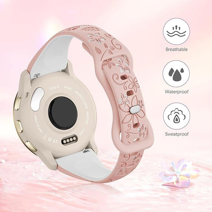 Laband 18mm Floral Engraved Band Compatible With Garmin Venu 3S 41mm/Venu 2S/Vivoactive 4S/Vivomove 3S/Venu 4 41mm/Forerunner 255S/Forerunner 265S,Soft Slim Silicone Cute Embossed Flower Strap for Men