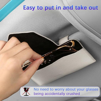 Sunglass Holder for Car Visor, Leather Vehicle Eyeglass Sun Visor Hanger Case with Hidden Magnetic Closure, Automotive Glasses Storage Organizer, Universal for SUV RV Truck (Black)