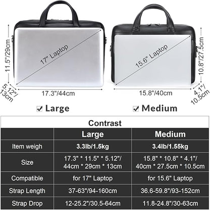 Masa Kawa Leather Briefcase for Men 15.6", 17" Laptop Computer Case Business Travel Work Messenger Cross Body Shoulder Bag