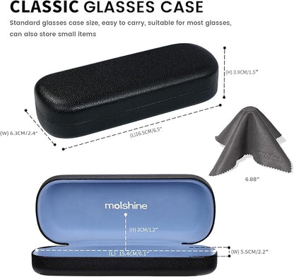 molshine Hard Shell PU Leather Glasses Case,Travel Portable Eyeglass Case for Men Women Girl Travel Study Work