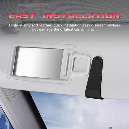 2PCS Sunglasses Holders for Car Sun Visor, Leather Eyeglasses Hanger Mounter, Magnetic Glasses Holder and Ticket Card Clip, Universal Auto Interior Accessories (Black, 1PCS)