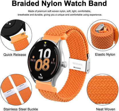 WOCCI 18mm Braided Nylon Watch Band for Men and Women, Quick Release, Silver Stainless Steel Buckle (Orange)