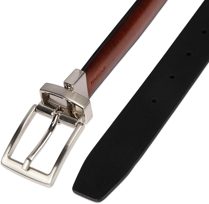 Haggar Men's 2-in-1 Reversible Leather Belt for Dress Pants, Suits, Khakis - Classic, Business Casual, Formal, Work