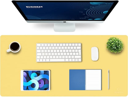 K KNODEL Large Office Leather Desk Mat, Mouse and Keyboard Pad, Computer and Laptop Mat, Desktop Protector and Cover, Writing Pad and Blotter (35.4"x17", Yellow)