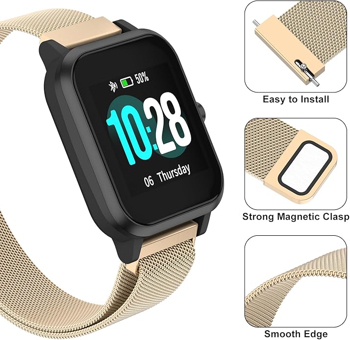 Vanjua 18mm 19mm 20mm 22mm Watch Band Quick Release Replacement Wristbands, Stainless Steel Metal Mesh Loop Adjustable Magnetic Replacement Straps Bands for Men Women