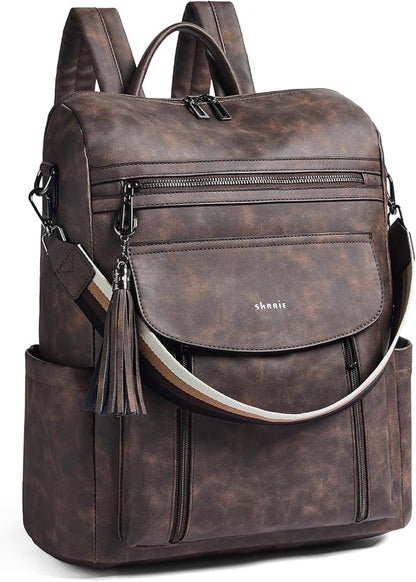 Shrrie Laptop Backpack for Women 15.6 inch,Travel Leather Backpack Purse Nurse Teacher Carry on Backpack Computer Bag,Professional Water-Resistant College Business Work Casual Daypack,Nubuck Coffee