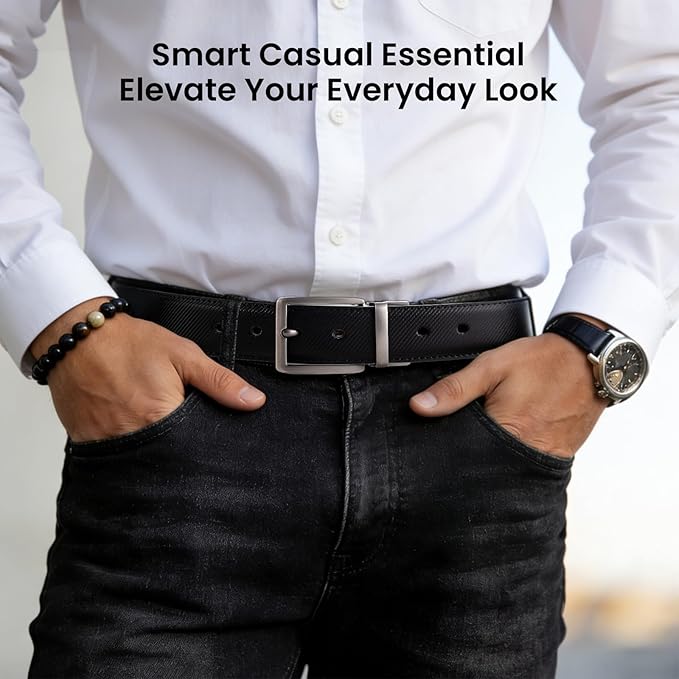 LMUGOOS 3 Pack Mens Belt Reversible Genuine Leather Belts - Adjustable & Cuttable 1.2" for Dress, Business, Casual & Jeans