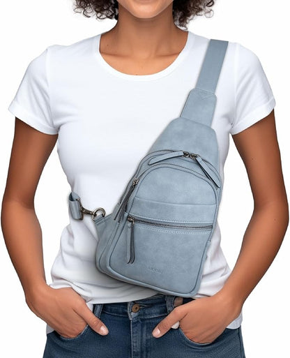Alldaily Large Sling Bag for Women Crossbody Purse Leather Fashionable Trendy Chest Bag for Travel, Fanny Pack (Blue)