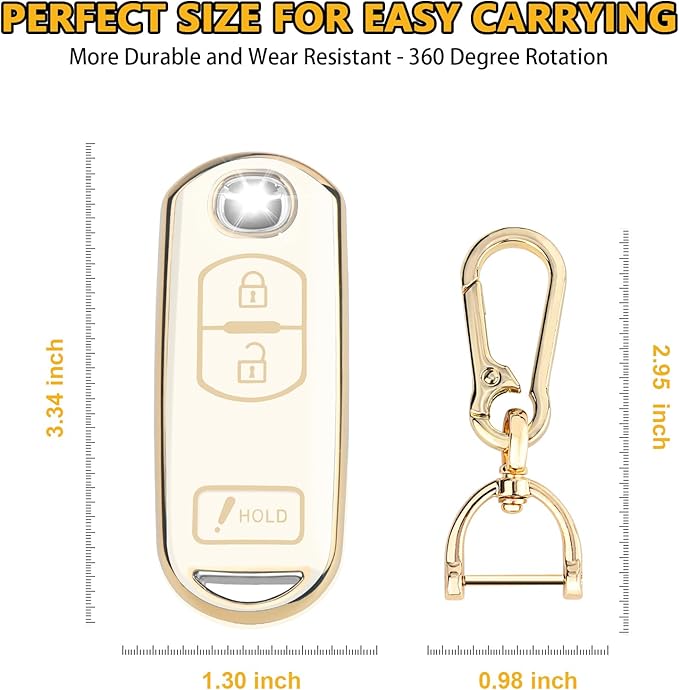FT FUNTOR for Mazda Key Fob Cover,3 Buttons TPU Key Cover with Golden Edge,Compatible with Mazda 3 6 CX-3 CX-5 CX-7 CX-9 with Keychain (A-White)