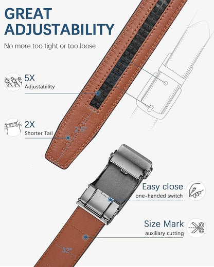 BOSTANTEN Mens Belt Leather Ratchet Belt For Men Dress and Casual with Adjustable Buckle, Trim to Fit