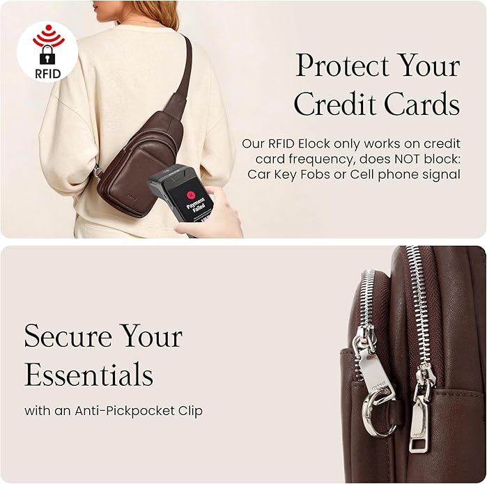 befen Genuine Leather Small Sling Bag for Women Anti-Theft Crossbody Chest Bags Fanny Packs for Travel with RFID Card Slots