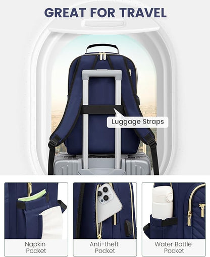 LOVEVOOK Laptop Backpack for Women, 17 Inch Large Capacity Travel Computer Work Bags, Business Nurse Backpack Purse for Womens, Backpacks, Navy