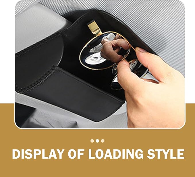 Sunglasses Holder for Car Visor, PU Leather Visor Sunglasses Holder Clip, Auto Eyeglasses Protective Storage Case, Universal Cars Sunvisor Accessories Organizer Box for Sedan, SUV, Van (Black)